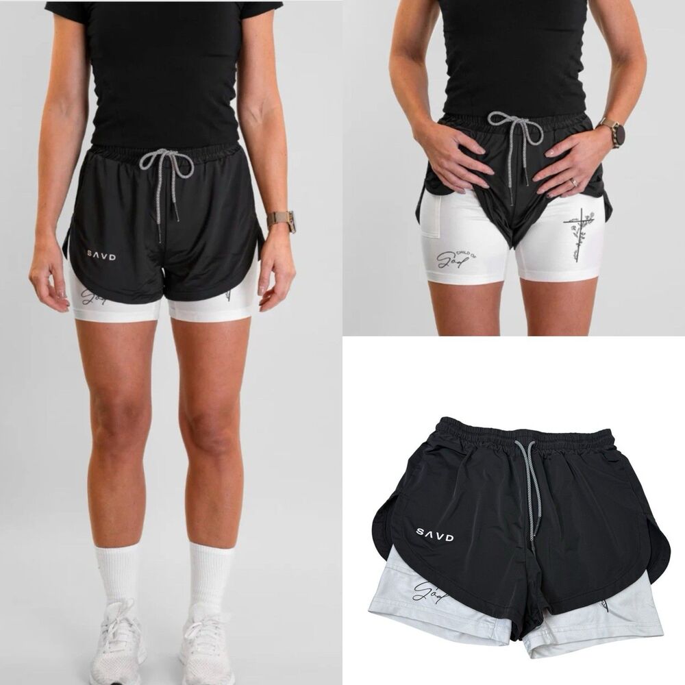 SAVD 'Child Of God' Women's Performance Shorts XS 2 In 1 Christian Pockets Lined